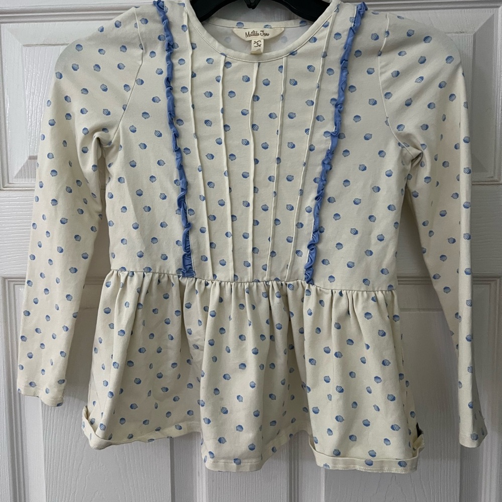 Cream and Blue Polka Dot Kids Top